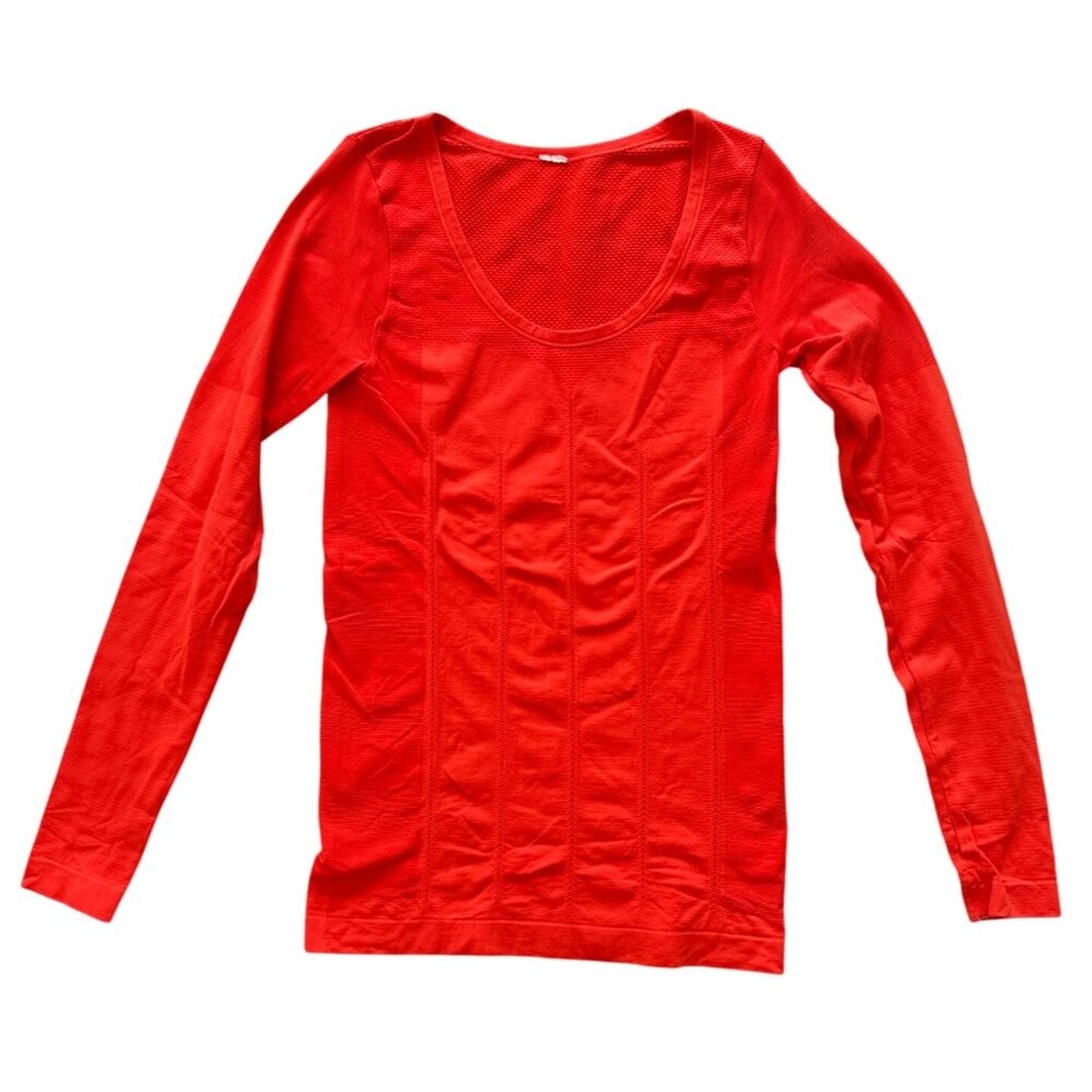 Womens Red scoopneck Long Sleeve Top with Mesh Detail & Scoop Neck